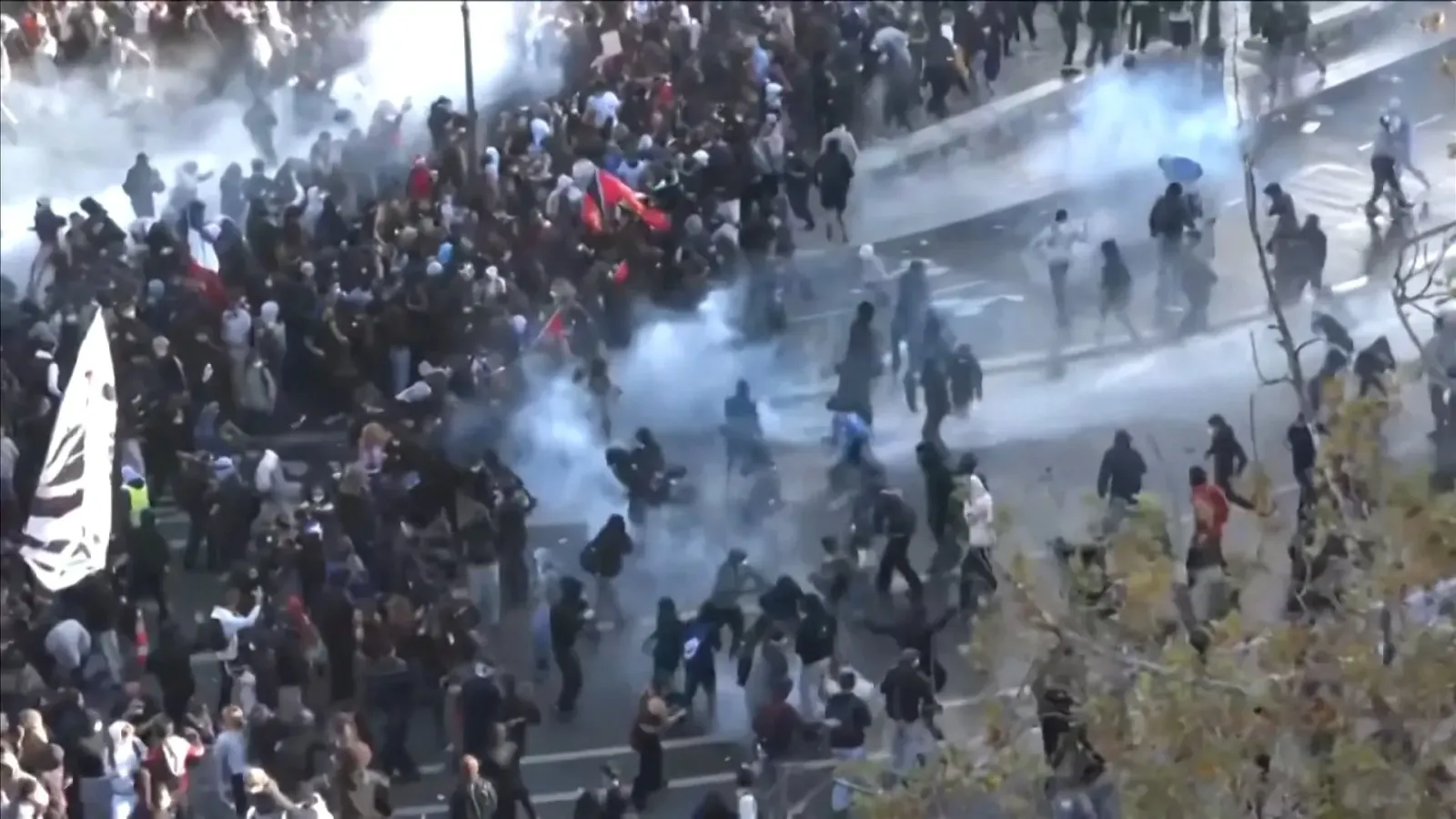 Police fire tear gas at Paris student protesters at Bastille