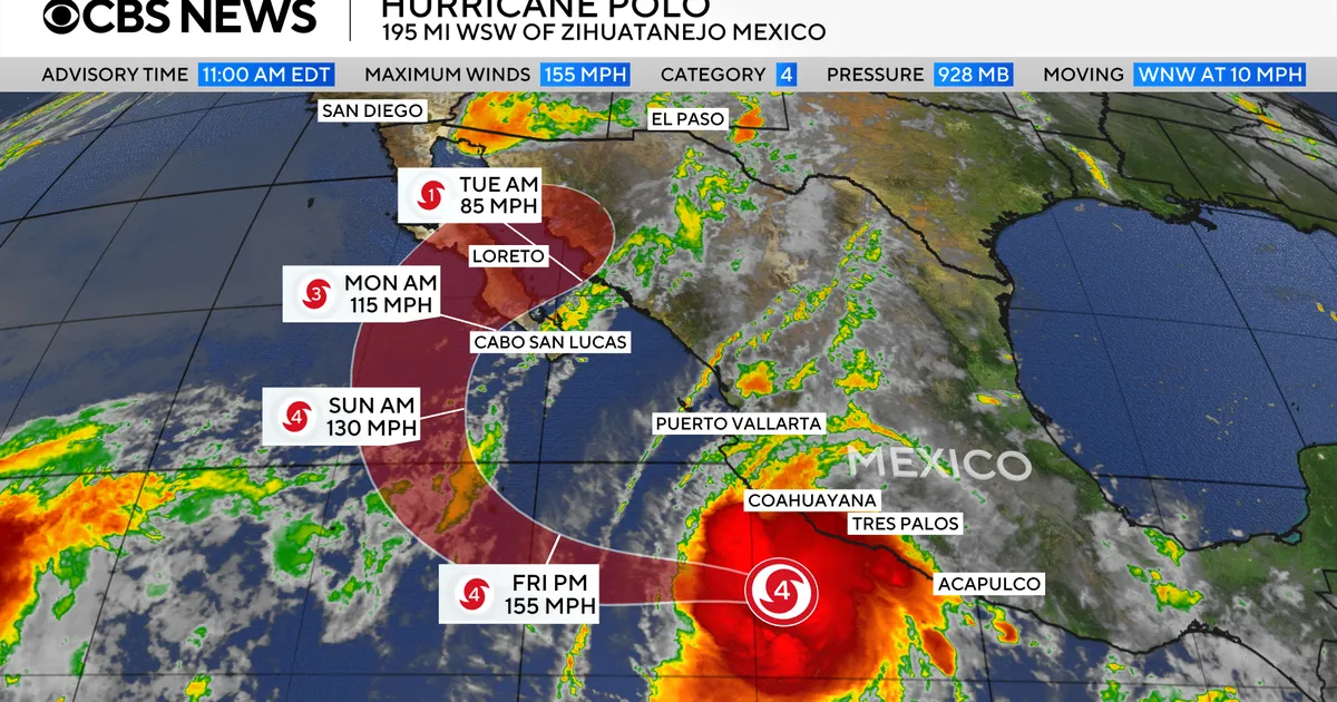 Hurricane Polo regains Category 5 with 180 mph winds off Mexico